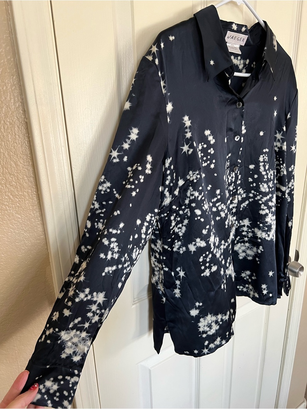 Jaeger 100% Silk Star Print Blouse Muted Black Celestial UK 18 US 16 - Picture 3 of 10